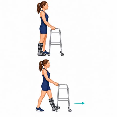 Walking with Assistive Device & Boot exercise illustration